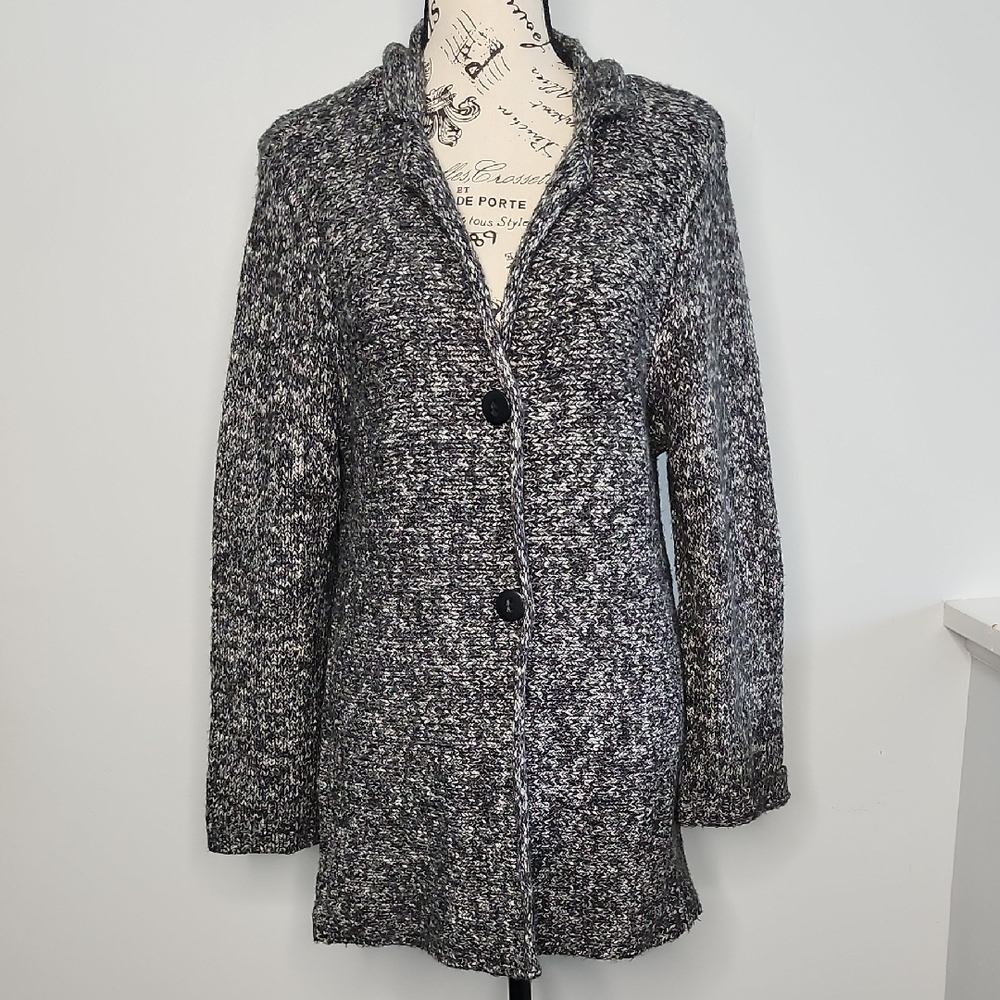 Avalin Elegant Black and Gray Knit Sweater Jacket Size Small